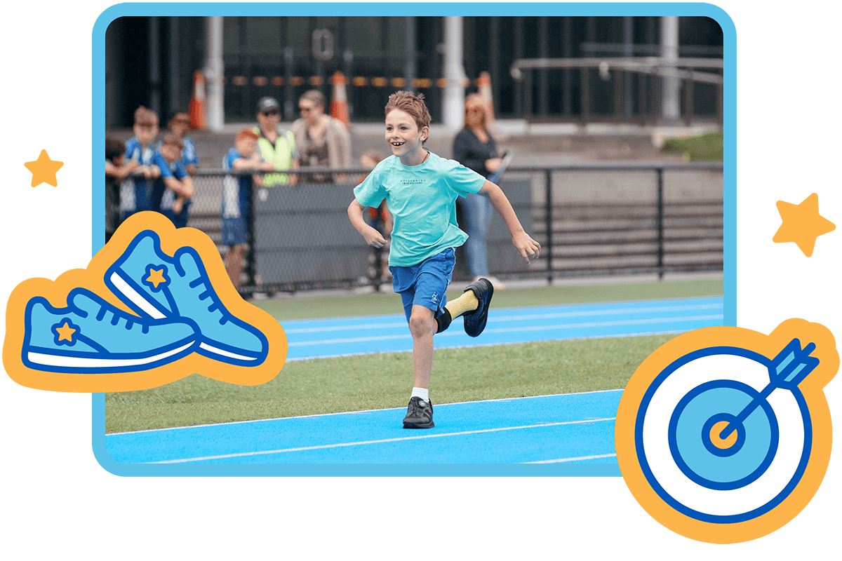 Child running on athletics track