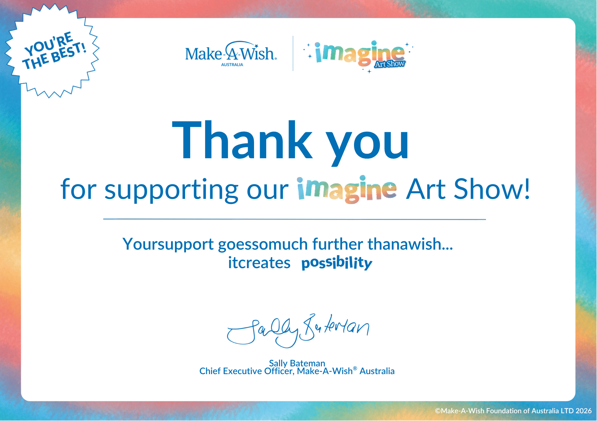 IMAGINE Art Show - Thank you Certificate for Supporters